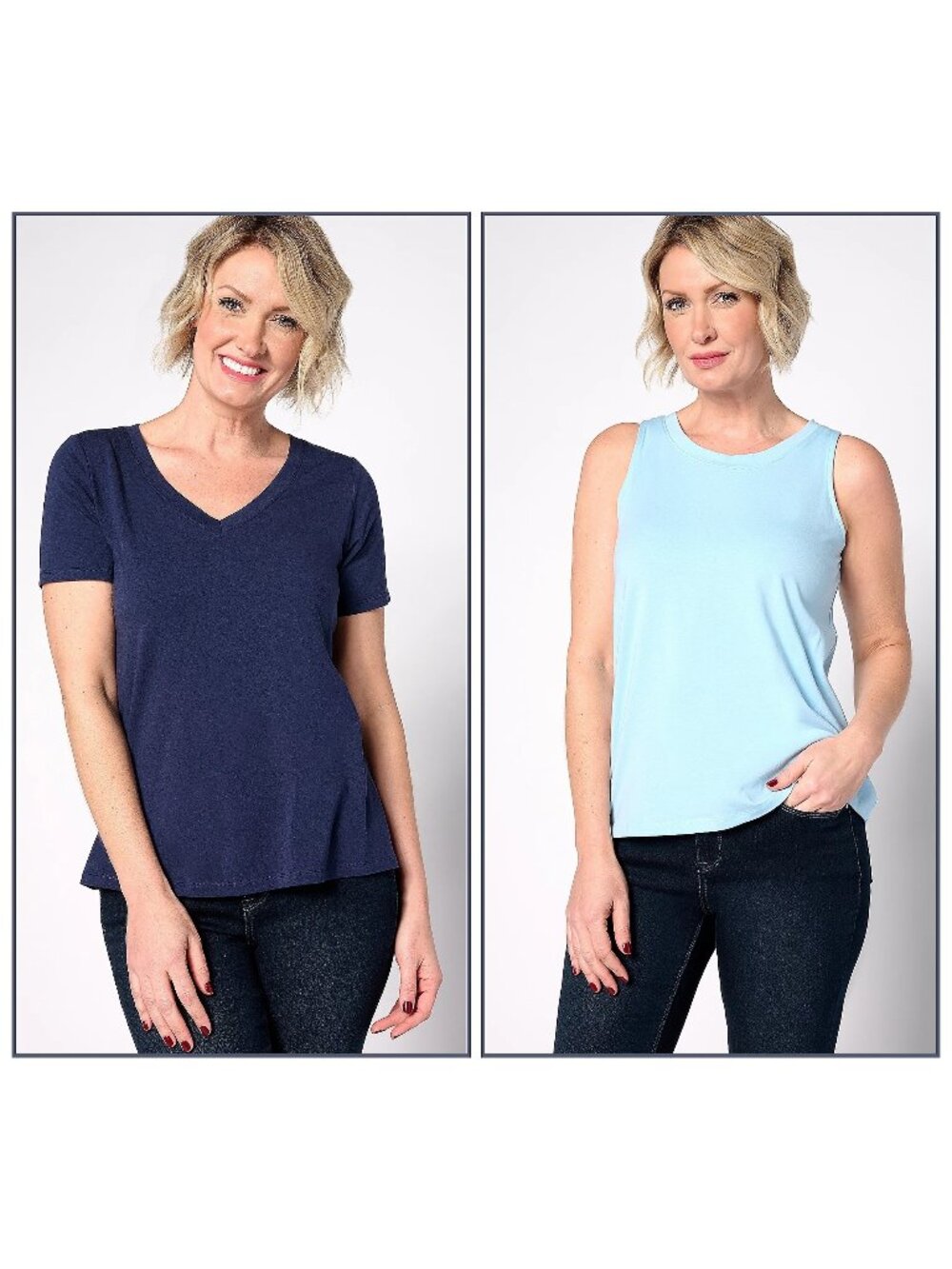 Studio Park x Leah Williams Tee and Tank Tops Set of 2 Large Navy Cool Blue NEW